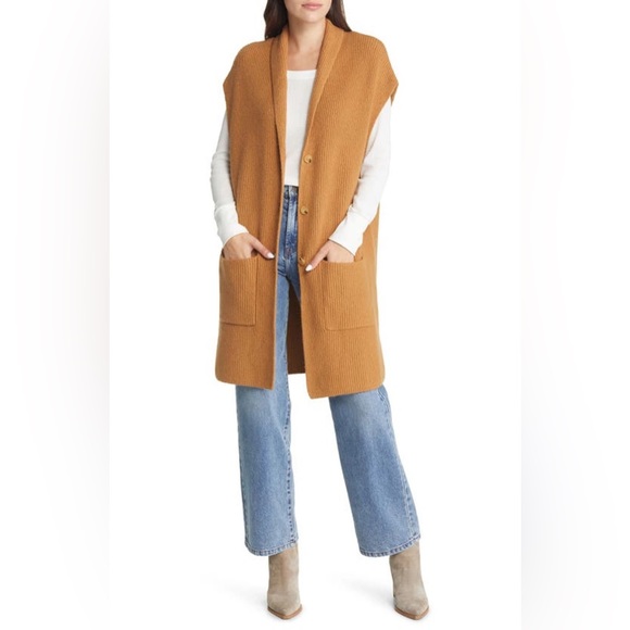 NWT TREASURE & BOND Long Ribbed Sleeveless Cardigan - Picture 1 of 10